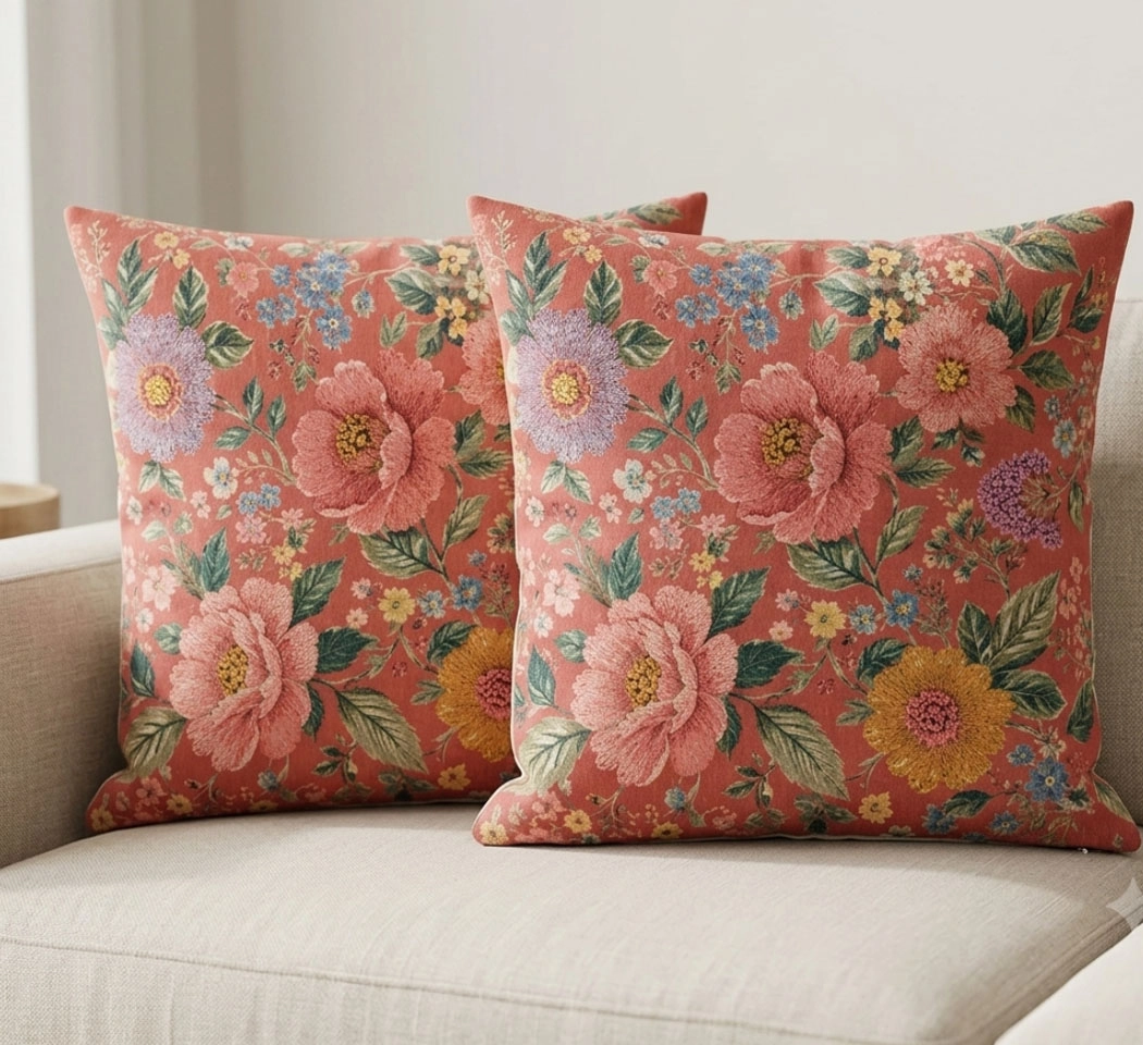 Vintage Rose Floral Printed Cushion Cover – 16x16 Inches Pack of 2